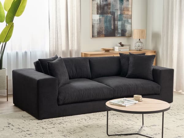 Sofa Stoff Polyester Svart 240 cm x 120 cm x 61 cm Sofa 3-Seter Polstret Rygg Armlener Stue Moderne Komfortabel