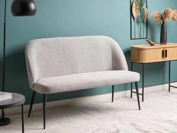 Kökssoffa Ljusgrå Polyester Tyg Klädsel 2-sits Metallram Svarta Ben Bänk