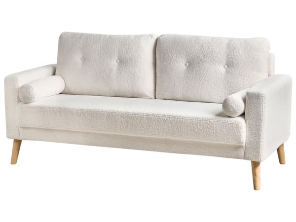 Soffa Off-White Tygklädsel 2-sits Knapptuftad med Två Kuddar Retro Traditionell Stil