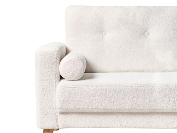 Soffa Off-White Tygklädsel 2-sits Knapptuftad med Två Kuddar Retro Traditionell Stil