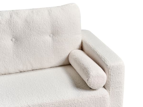 Soffa Off-White Tygklädsel 2-sits Knapptuftad med Två Kuddar Retro Traditionell Stil