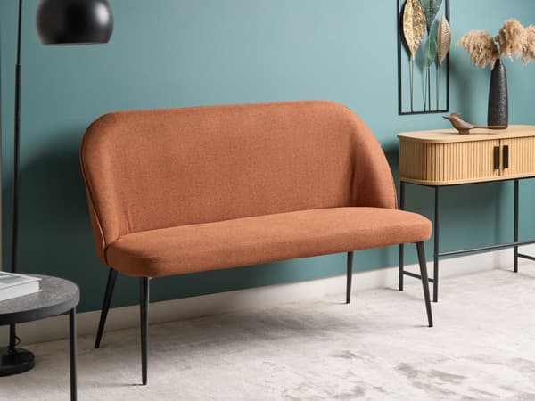 Kökssoffa Brun Polyester Tyg Klädsel 2-sits Metallram Svarta Ben Bänk