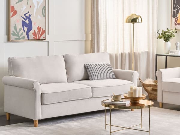 Sofa Lysebeige 3-seters Stoff med treramme Polstret sete Stue Moderne design