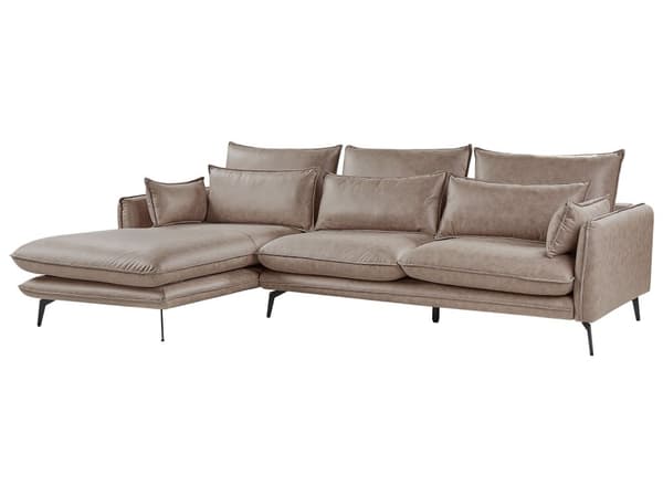 Hjørnesofa med Chaiselong Brun Ruskind 3 Personers Læder Sofa L Formet Dyb Sofahjørne Siddemøbel Blød Stofsofa Højrevendt
