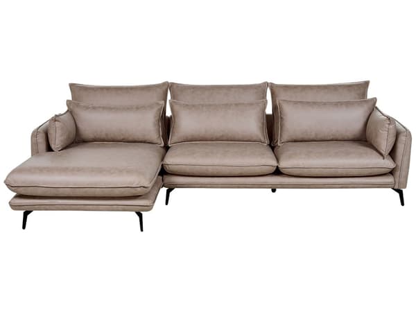 Hjørnesofa med Chaiselong Brun Ruskind 3 Personers Læder Sofa L Formet Dyb Sofahjørne Siddemøbel Blød Stofsofa Højrevendt