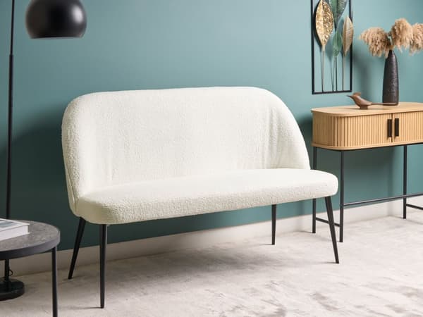 Sofabænk Hvid Boucle 2 Personers Køkkensofa Sofa Blød Design Højrygget