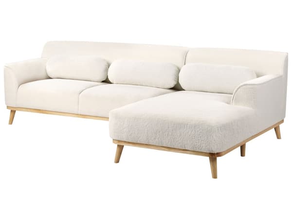 Hjørnesofa med Chaiselong Hvid Boucle 3 Personers Sofa L Formet Dyb Sofahjørne Siddemøbel Blød Stofsofa Venstrevendt