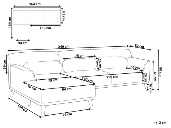 Hjørnesofa med Chaiselong Lysegrå Polyester 3 Personers Sofa L Formet Dyb Sofahjørne Siddemøbel Blød Stofsofa Højrevendt