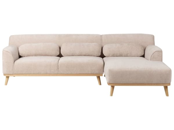 Hjørnesofa med Chaiselong Beige Chenille 3 Personers Sofa L Formet Dyb Sofahjørne Siddemøbel Blød Stofsofa Venstrevendt