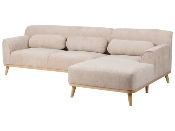 Hjørnesofa med Chaiselong Beige Chenille 3 Personers Sofa L Formet Dyb Sofahjørne Siddemøbel Blød Stofsofa Venstrevendt