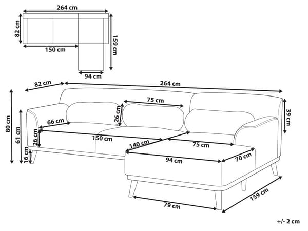 Hjørnesofa med Chaiselong Off White Polyester 3 Personers Sofa L Formet Dyb Sofahjørne Siddemøbel Blød Stofsofa Venstrevendt