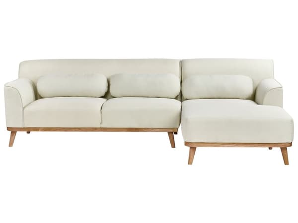 Hjørnesofa med Chaiselong Off White Polyester 3 Personers Sofa L Formet Dyb Sofahjørne Siddemøbel Blød Stofsofa Venstrevendt