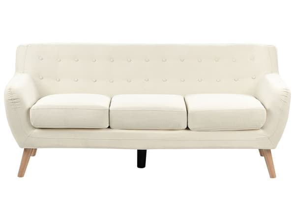 Sofa Lys beige Polyester Lyst Træben 3 Personers Polstret Designsofa Tuftet Ryg Skandinavisk Minimalistisk Stue Klassisk Moderne