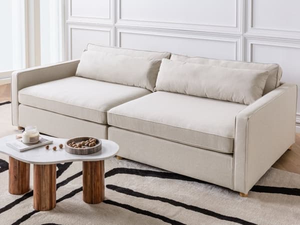 Modulsofa Beige Polyester 3 Personers Designer Blød Moderne Flyder Sofa Lav Ryg Stue Indretning Høj Kvalitet Stofsofa