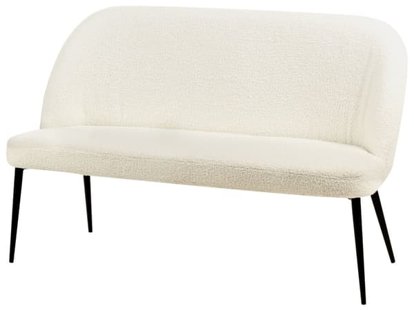 Sohva vaaleanbeige bukleekangas verhoiltu puu metallijalat kahdelle hengelle keittiön minimalistinen moderni tyyli