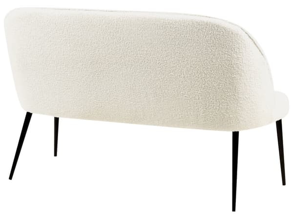 Sohva vaaleanbeige bukleekangas verhoiltu puu metallijalat kahdelle hengelle keittiön minimalistinen moderni tyyli