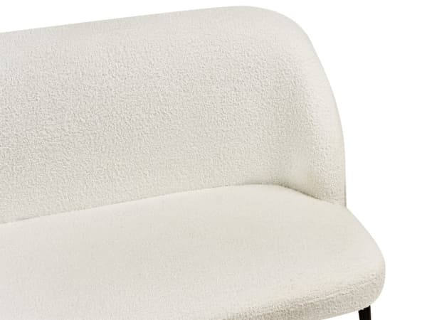 Sohva vaaleanbeige bukleekangas verhoiltu puu metallijalat kahdelle hengelle keittiön minimalistinen moderni tyyli