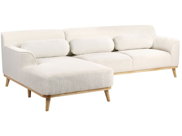 Høyre Hjørnesofa Hvit Boucle Polstret Rygg med Trebein Moderne Stil Design
