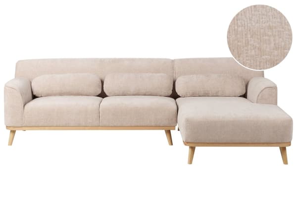 Venstre Hjørnesofa Beige Chenille Polstret Treben med Polstret Rygg