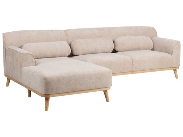 Høyre Hjørnesofa Beige Chenille Polstret Treben med Polstret Rygg