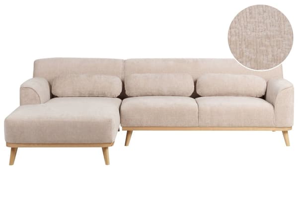 Høyre Hjørnesofa Beige Chenille Polstret Treben med Polstret Rygg