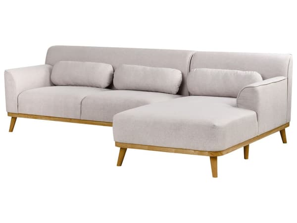 Venstre Hjørnesofa Lysegrå Stoffpolstret Treben med Polstret Rygg L-formet Dyp Sofa Hjørnesete Sofa i Mykt Stoff