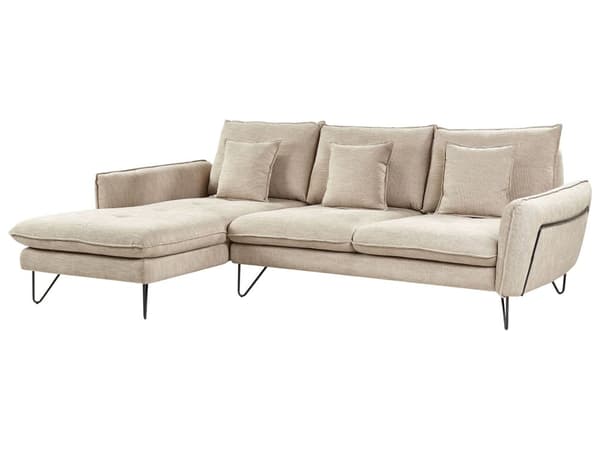 Kulmasohva beige chenillekangas verhoiltu kolmelle hengelle säädettävä selkänoja oikea koristetyynyt moderni tyyli