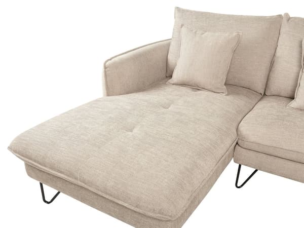 Kulmasohva beige chenillekangas verhoiltu kolmelle hengelle säädettävä selkänoja oikea koristetyynyt moderni tyyli