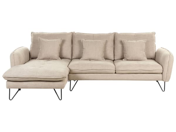 Kulmasohva beige chenillekangas verhoiltu kolmelle hengelle säädettävä selkänoja oikea koristetyynyt moderni tyyli