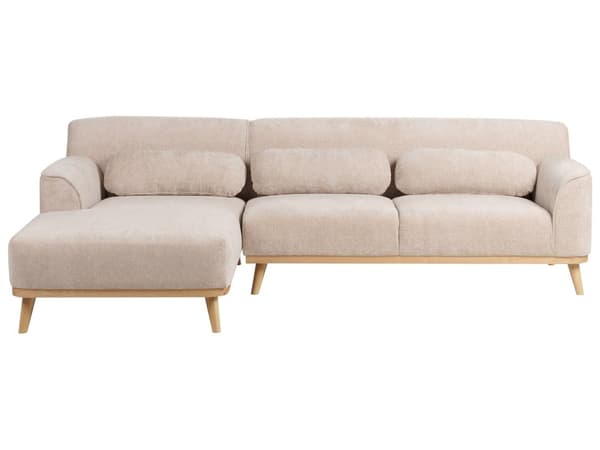 Höger Hörnsoffa 3-sits Beige Chenille Stoppad Tuftat Ryggstöd Träben Modern Stil Vardagsrum
