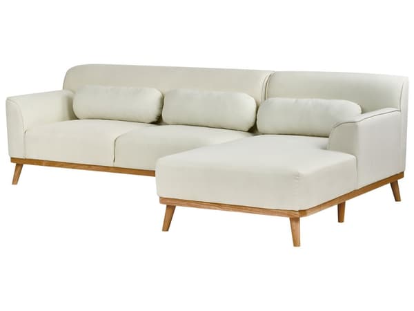 Vänster Hörnsoffa 3-sits Off-White Tyg Stoppad Tuftat Ryggstöd Träben Modern Stil Vardagsrum