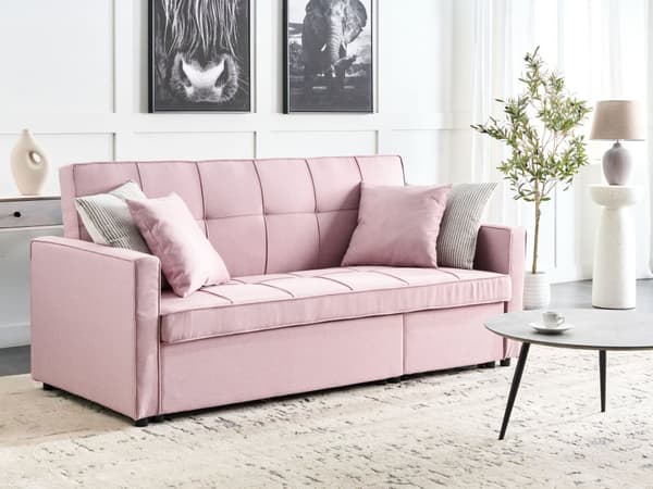 Bäddsoffa Rosa Stoppade Extra Kuddar 3 Sittplatser Modern Stil Sovrum Gästrum