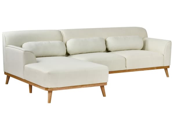 Höger Hörnsoffa 3-sits Off-White Tyg Stoppad Tuftat Ryggstöd Träben Modern Stil Vardagsrum