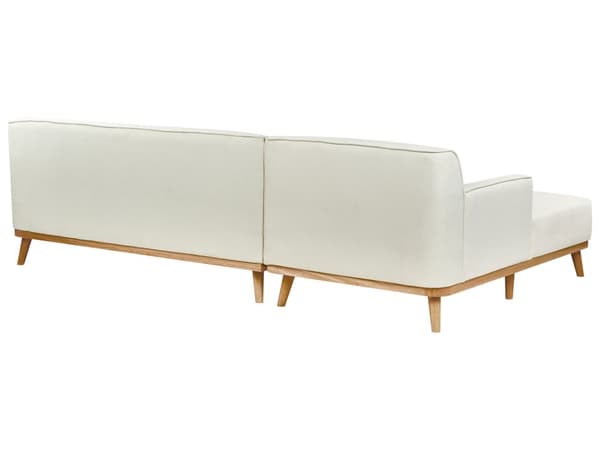 Höger Hörnsoffa 3-sits Off-White Tyg Stoppad Tuftat Ryggstöd Träben Modern Stil Vardagsrum