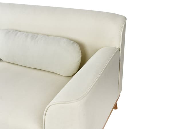 Höger Hörnsoffa 3-sits Off-White Tyg Stoppad Tuftat Ryggstöd Träben Modern Stil Vardagsrum