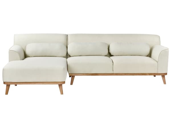 Höger Hörnsoffa 3-sits Off-White Tyg Stoppad Tuftat Ryggstöd Träben Modern Stil Vardagsrum