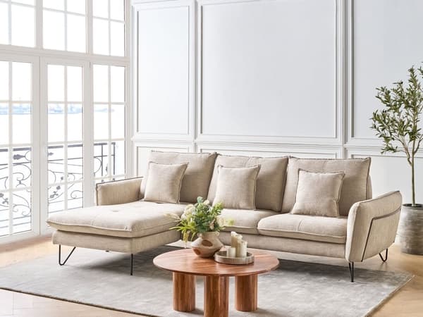 Justerbar Hjørnesofa Beige Chenille Møbeltrekk Stoff Metallben Ryggputer Moderne Design