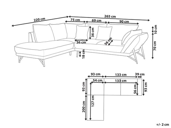 Hjørnesofa i lysegrått lin med 3 seter Designer myk, klassisk L-formet sofa med sjeselong til stuen Sofa i stoff av høy kvalitet