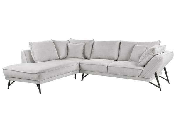 Hjørnesofa i lysegrått lin med 3 seter Designer myk, klassisk L-formet sofa med sjeselong til stuen Sofa i stoff av høy kvalitet