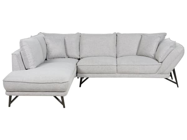 Hjørnesofa i lysegrått lin med 3 seter Designer myk, klassisk L-formet sofa med sjeselong til stuen Sofa i stoff av høy kvalitet
