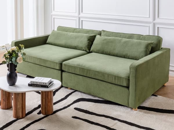 Sofa Grønn Polyester Stoff 3 Seter Treben Armlener Moderne Stil