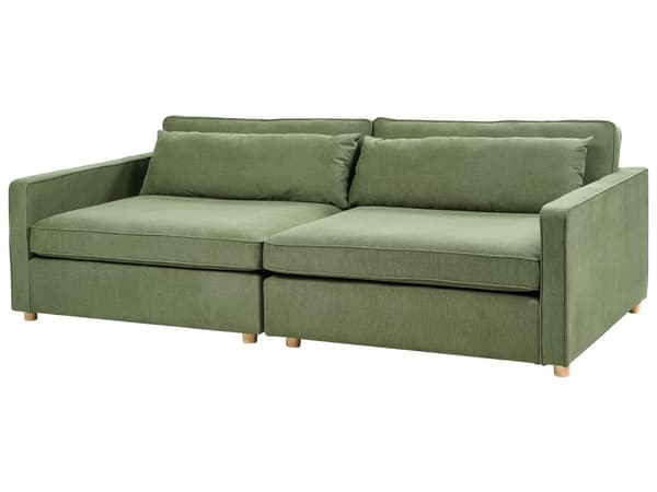 Sofa Grønn Polyester Stoff 3 Seter Treben Armlener Moderne Stil