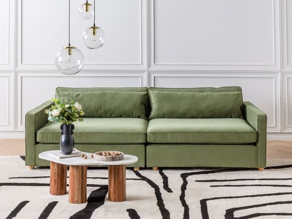 Sofa Grønn Polyester Stoff 3 Seter Treben Armlener Moderne Stil