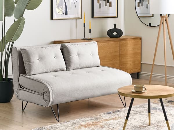 Sovesofa Lysegrå Polyester 2 Personers Moderne Blød Sofa Sofaseng To Personers Designsofa til Værelse Stofsofa