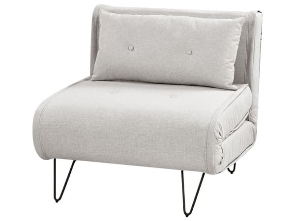 Liten Sovesofa Lys Grå Stoff 1 Seter Sammenleggbar Sovesofa Armløs Med Pute Metall Svarte Ben Glamour