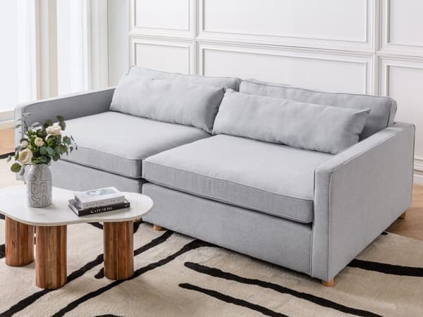 Soffa Grå Polyester Tyg 3-Sits Träben Armstöd Modern Stil Vardagsrum