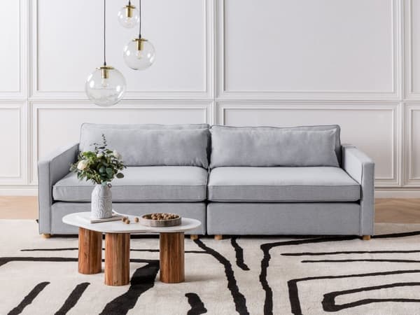 Soffa Grå Polyester Tyg 3-Sits Träben Armstöd Modern Stil Vardagsrum