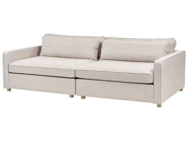 Soffa Beige Polyester Tyg 3-Sits Träben Armstöd Modern Stil Vardagsrum