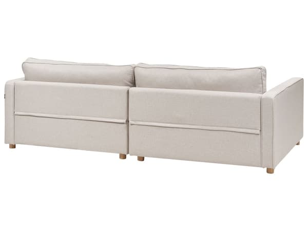 Soffa Beige Polyester Tyg 3-Sits Träben Armstöd Modern Stil Vardagsrum