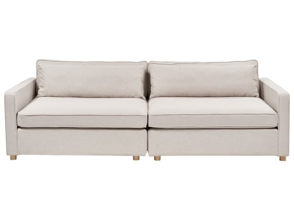 Soffa Beige Polyester Tyg 3-Sits Träben Armstöd Modern Stil Vardagsrum